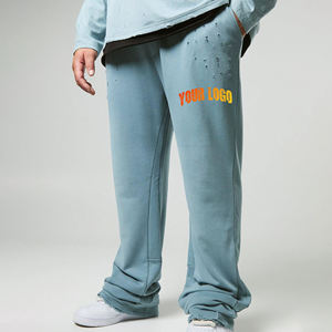 Pantalon de survêtement homme bleu clair avec logo personnalisé, taille élastique, logo imprimé par transfert thermique sur la jambe droite, style décontracté, tricoté mi-lourd - Product Image 1