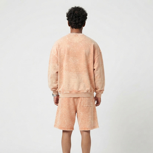 Men's Washed Sweat Shorts Set Polyester/Cotton Breathable Casual Fleece Baggy Drop Shoulder <b>Knee</b> Length Street Wear - Product Image 2