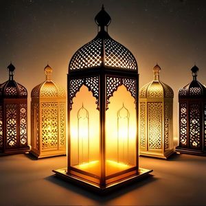 Arabic <b>Lantern</b> Golden metal <b>glass</b> <b>lanterns</b> for tea lights, perfect for Ramadan, Eid, Christmas, dining - Product Image 6