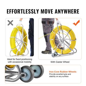 Cavo passacavi in fibra di vetro da 656 piedi e 5/16 pollici con 3 teste di trazione e supporto per bobina in acciaio - Product Image 5