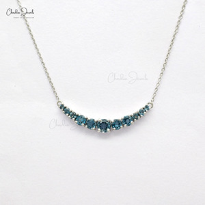 Natural London Blue Topaz <b>Statement</b> <b>Necklace</b> 14K Solid White Gold & 1.19CTW Gemstone <b>Necklace</b> Wedding Jewelry Wholesaler India - Product Image 1