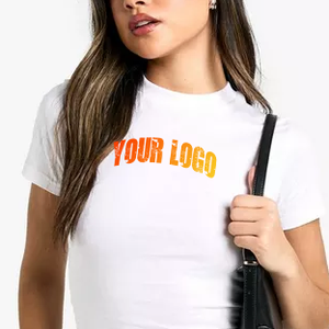 Customized <b>Women's</b> <b>White</b> Crew Neck <b>Short</b> <b>Sleeve</b> T-<b>Shirt</b> Regular Fit Solid Color Casual Jersey Your Logo Print - Product Image 2