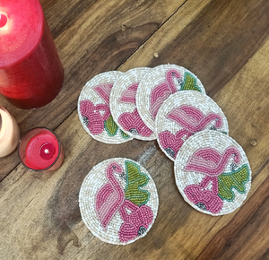 <b>Beaded</b> <b>Coaster</b> Set of 4 <b>Coaster</b> Oriental Design Fabric Mats With Gold And White Pearl Embroidery <b>Coaster</b> - Product Image 6