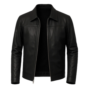 Herren Premium Matt-Lederjacke mit Umlegekragen, Reißverschluss, Slim Fit, Motorrad-Biker-Stil für Herbst und Winter - Product Image 2
