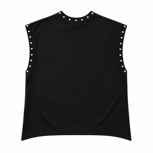 Camiseta sin mangas con gráfico de diamantes de imitación personalizada, 100% algodón, tela suave, camiseta estampada sin mangas, ropa urbana unisex, venta al por mayor OEM - Product Image 6