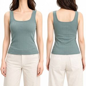 Débardeur en coton côtelé vert sauge, luxueux, doux, élastique, col rond, résistant à l'humidité, ajusté, sans manches - Product Image 3