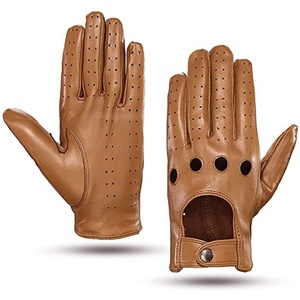 Leather Bike Wear Gloves Wrist Length Breathable Sporty Style Cycling Gloves Black with <b>Red</b> Trim Unlined Spring Autumn Use - Product Image 3