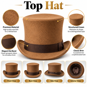 Classic <b>Top</b> <b>Hat</b> With Durable Premium Material Comfortable Interior Lightweight Feel Elegant Design Long Lasting Finish <b>Top</b> <b>Hat</b> - Product Image 6
