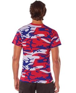 T-shirt pour homme à manches courtes, imprimé camouflage rouge, bleu et blanc, coupe ajustée, col rond, décontracté, respirant, en polyester tricoté - Product Image 2
