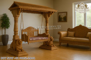 Columpio Maharaja de madera de teca tallado a mano, estilo palacio de lujo, con un aspecto majestuoso, tradicional, dorado, para interiores, ideal para grandes mansiones en EE. UU. - Product Image 3