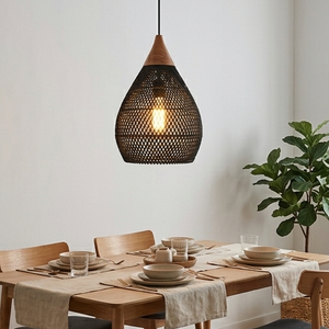 Lámpara colgante de ratán negro premium, moderna, con tapa de madera, estilo bohemio chic, lámpara de bambú para el hogar, restaurante, cafetería. - Product Image 5