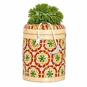 Handwoven Eco-Friendly <b>Mini</b> Round Bamboo <b>Storage</b> Gift <b>Box</b> with Colorful Lid Woven Organizer Basket for Ramadan Seasonal Gifting - Product Image 1