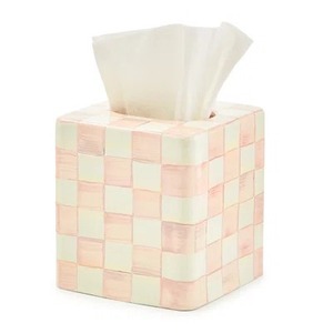 Modern Ceramic Tissue Box Cover Pink Checkered Square Free Standing for Bathroom Decor - Product Image 3