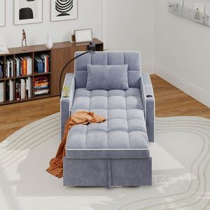 Corduroy Pull-Out <b>Sleeper</b> Chair with Pillow Brushed Stainless Steel Cup Holder Phone Stand and USB Charging Port <b>Sofa</b> Bed - Product Image 2