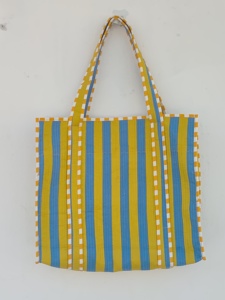 Bolso de mano de algodón hecho a mano con estampado de bloques de color turquesa amarillo, estilo bohemio, grande, moderno, para mujer, primavera-verano - Product Image 4