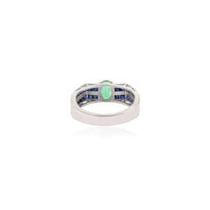 Best Selling Oval Shape <b>Emerald</b> & Princess Cut Blue Sapphire Statement Fine 925 <b>Silver</b> Double Layer Unisex <b>Ring</b> - Product Image 6