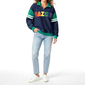 <b>Women</b> Green <b>Quarter</b> <b>Zip</b> <b>Sweatshirt</b> Red Check Collar and Cuffs Letter <b>S</b> Front Casual Autumn Wear Regular Sleeve Preppy Style Warm - Product Image 2