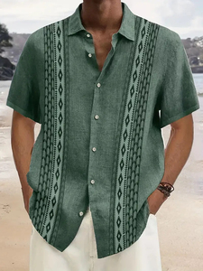 Chemises décontractées pour hommes à manches courtes imprimées, col boutonné, tissu popeline respirant en polyester/coton, coupe classique pour l'été - Product Image 2