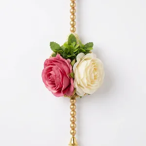 Décoration suspendue élégante à motifs floraux et perles, avec fleurs roses et blanches, pour porte, fenêtre, entrée, balcon, mariage, décoration de la maison - Product Image 6