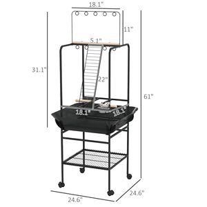 Supporto Mobile Moderno in Acciaio Inossidabile per Uccelli con Ruote, Posatoi Grigio Scuro, Vassoio Estraibile per Piccoli Pappagalli, Uso Interno, Ciotole per Cibo - Product Image 3