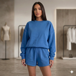 Ensemble de survêtement oversize décontracté pour femme : sweat-shirt et short assortis, style streetwear - Product Image 3