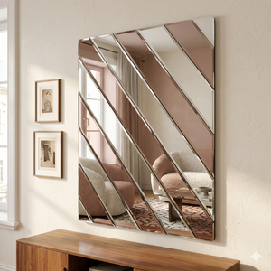 Modern 14x18 Inch Rectangular Decorative <b>Mirror</b> | Stylish Diagonal Stripe Rose Gold Glass Design |Frameless <b>Wall</b> <b>Mirror</b> <b>for</b> Home - Product Image 1