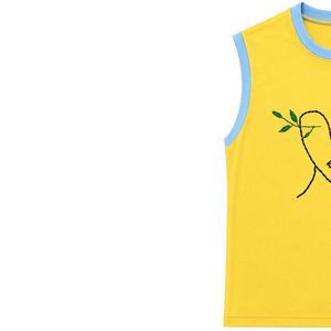 Débardeur sans manches personnalisé jaune et bleu ciel avec broderie minimaliste, gilet en coton pour homme, streetwear décontracté d'été - Product Image 3
