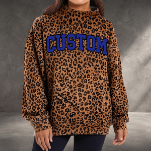 New Arrivals Women's Quick Dry Mockneck <b>Sweatshirt</b> with Custom Embroidery Applique Letters Regular Fit <b>Leopard</b> <b>Print</b> Mock Neck - Product Image 2