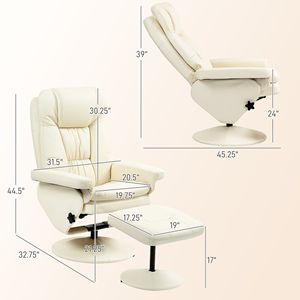 Poltrona Reclinabile Girevole Bianco Crema con Poggiapiedi Imbottito e Base Avvolta, Maniglia di Facile Utilizzo per Soggiorno - Product Image 3