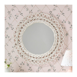 New Round <b>White</b> Rattan Wall <b>Mirror</b> Decorative Wicker Accent <b>Mirror</b> Handmade Wall Hanging For Bedroom Entryway Living Room Decor - Product Image 1