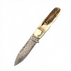 Couteau de poche pliant portable en acier Damas de haute qualité avec manche, tranchant, pour la chasse et le camping en extérieur - Product Image 5