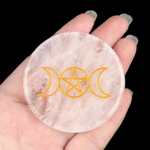 Plaque de Rechargement Ronde en Sélénite Blanche Naturelle en Gros avec Pentagramme Doré Gravé, Disque de Purification en Cristal Reiki - Product Image 4