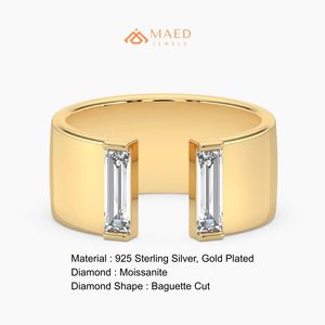 Bague en Moissanite Baguette, Manchette Ouverte Large en Or Massif, Bijoux Fins, Bague de Mariage pour Femme, Design de Luxe Brooklyn, Qualité Supérieure - Product Image 6