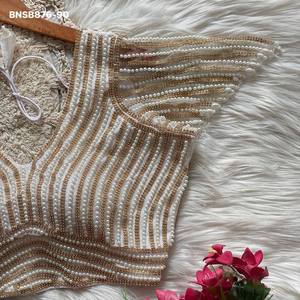 Conjunto de blusa de seda de diseño elegante con perlas hechas a mano, listo para usar, novedad para fiestas, proveedor de Surat - Product Image 3
