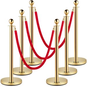 Corde di velluto in acciaio inox oro Stanchion Ball Top 5ft/1.5m rosso barriera di controllo della folla per le mostre dei teatri - Product Image 1