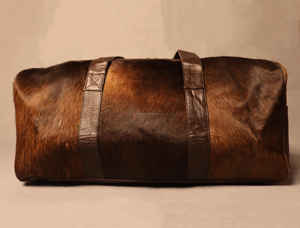 Sac de voyage en cuir véritable fait main avec fermeture éclair, sac de week-end portable en cuir de vachette à poils, LHDB-0134 - Product Image 4