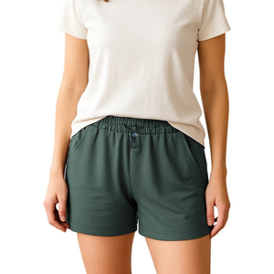 Shorts pour femmes, directement de l'usine, motif uni, taille basse élastique, fermeture décontractée, poches sport, polyvalents, coupe régulière, respirants - Product Image 1