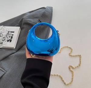 <b>Mirror</b> Blue <b>Acrylic</b> Waterproof Crescent Crossbody Bag Metal Chain Shoulder Purse Mini Handbag 1L Capacity for Evening Party - Product Image 2