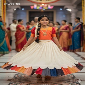 Ensemble Lehenga-Blouse pour Filles en Soie Tissée à la Main de Qualité Exceptionnelle avec Volants Festonnés – Achat en Ligne Inde - Product Image 1