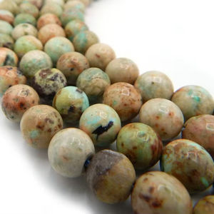 Perles de pierre précieuse turquoise naturelle de Mongolie, lisses, rondes, brin complet, non traitées, pour la fabrication de bijoux - Product Image 1