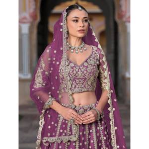Purple Embroidered <b>Net</b> Lehenga Choli for Women Engagement Wear - Product Image 5