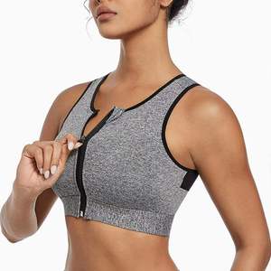 Soutien-gorge de sport gris à fermeture éclair AZORES SPORTS, bordure noire, maintien élevé, séchage rapide, éco-responsable, en Spandex/Polyester pour femme - Product Image 1