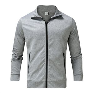 Survêtement gris pour homme avec sweat à capuche zippé et pantalon à cordon de serrage, poches latérales, tenue décontractée d'automne, couleur unie, vêtements de sport en polyester - Product Image 2