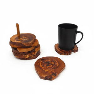Juego de Posavasos de Madera Hechos a Mano con Soporte, Posavasos Rústicos para Bebidas (12 cm) - Product Image 6