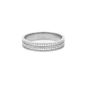 Bague de mariage minimaliste en or massif 9K 10K 14K 18K avec double rangée de diamants de laboratoire ronds, pavé intégral, style éternité, accent de mode - Product Image 3