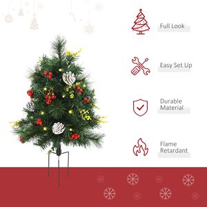 Set di 2 Alberi di Natale Artificiali Sottili con 24 Luci Bianche Calde, Decorazioni Natalizie Verdi, Set da 2 Pezzi - Product Image 4