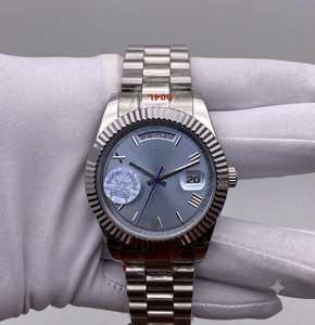 Reloj de acero inoxidable para hombre, 41 mm, esfera azul, cristal de zafiro, movimiento de cuarzo analógico, indicador de día y fecha, estilo elegante y lujoso - Product Image 1