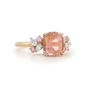 Women's Morganite Ring With Marquise Cut Diamonds Prong Setting Romantic Flower Style Engagement Ring - Product Image 1