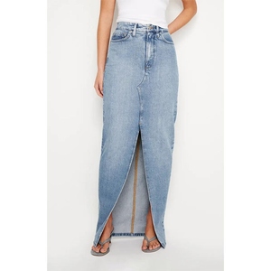 Jupe en jean fendue haute pour femme, style Y2K, avec poches, taille haute, boutonnée, décontractée, tendance, prête à être expédiée, coupe trapèze midi - Product Image 1