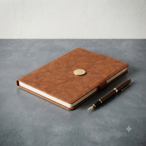Aurelux A5 PU Leather Business Executive Planner <b>Diary</b> Premium 3-Fold <b>Lock</b> System Curved Flap Gold Metal Button Brown Hardcover - Product Image 5